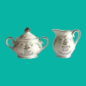 Vintage Lefton China 25th Anniversary Creamer and Sugar Bowl Set #1135